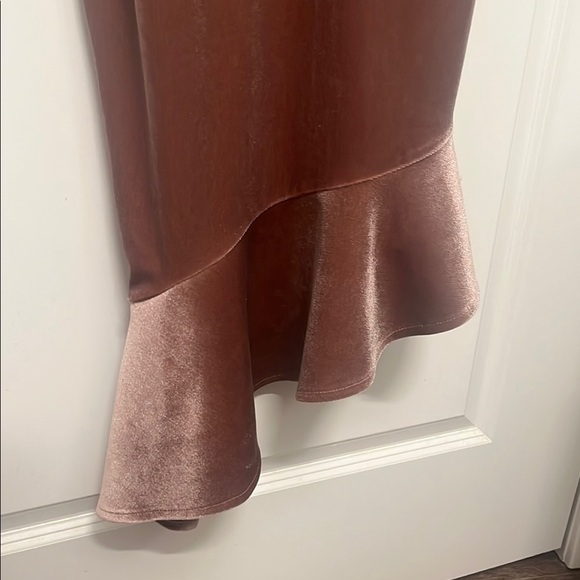 ASOS Strappy Midi Dress Dusty Rose Pink Stretch Bias Ruffle Size 8 - Picture 5 of 12